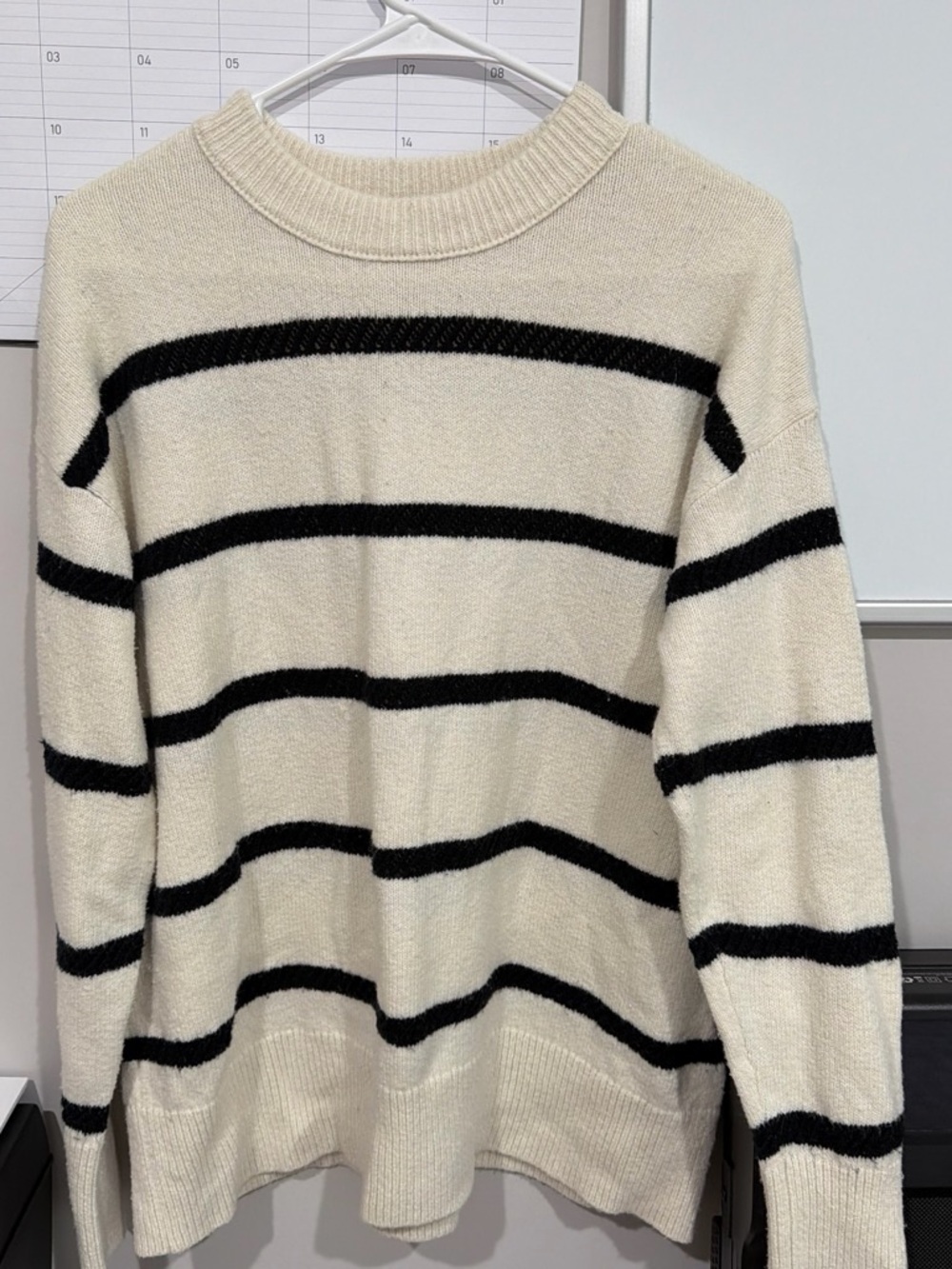 aerie Cream and Black Striped Crewneck Sweater